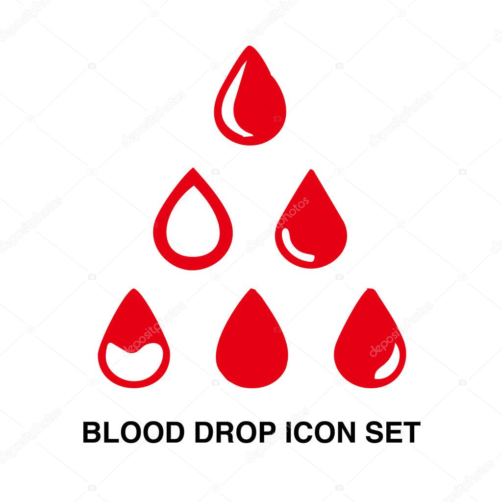 Blood drop icon set isolated on white background for your web and mobile app design, Blood drop logo concept. Suitable for health design elements, blood donations, social activities etc