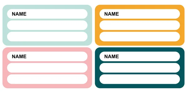 stock vector 4 Set of identity labels in flat style. Vector Illustration. Cute sticker templates, character name tags, book name labels in subdued colors, labels marking the ownership of an item.