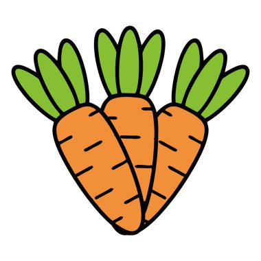 Havuç taze sebze ikonu vektör çizimi. Üç sağlıklı ve taze havuç tasviri. Tavşanlar için tamamlayıcı bir tasarım olarak kullanılabilir, sebze temalı tasarımlar, vs.