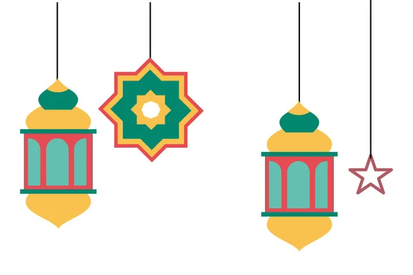 Ramadan Kareem Blahopřání Visícími Lucernami Vektorová Ilustrace Muslimského Ornamentu Může — Stockový vektor