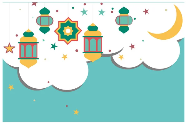 Ramadan Kareem Blahopřání Lucernami Srpek Měsíce Muslimská Ozdoba Vhodné Pro — Stockový vektor