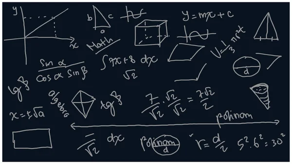 Doodle Fórmulas Matemáticas Números Fundo Preto Fórmulas Matemáticas Num Quadro — Vetor de Stock
