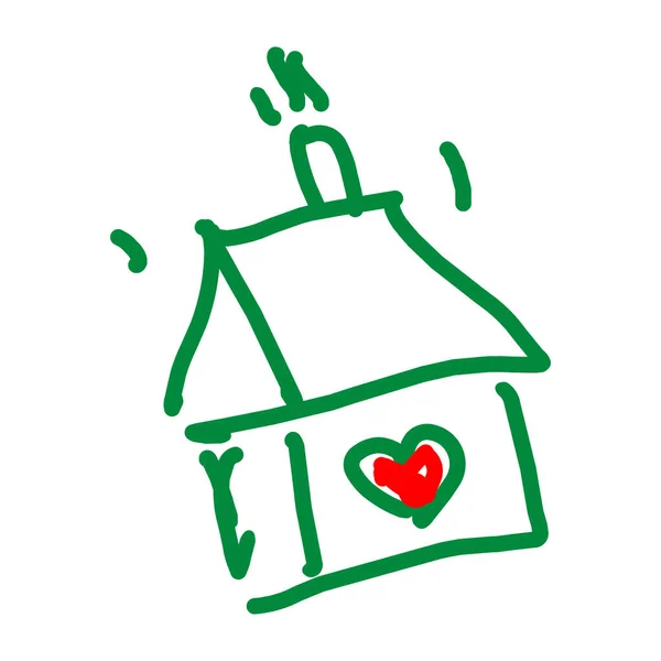 Casa Garabato Dibujado Mano Con Icono Del Corazón Contorno Afectuoso — Vector de stock