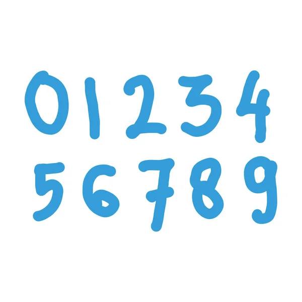 手绘涂鸦数字集 在白色背景上孤立的向量图解 一系列数字0 9用蓝色墨水手写 — 图库矢量图片