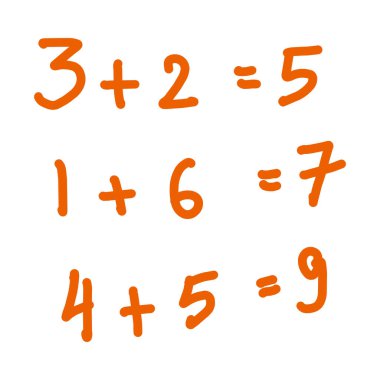 El çizilmiş sayılar, noktalama işaretleri ve noktalama işaretleri. Kırmızı mürekkeple yazılmış 1 - 9 rakamı içeren ekleme