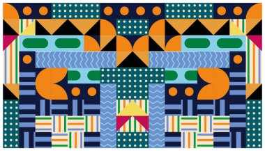Retro memphis tarzında geometrik elementlerle kusursuz Afrika deseni. Kabile vektör süslemesi. Sembollü etnik halı. Aztek tarzı. Antik iç mekanlar. Modern halılar. Tekstil üzerindeki jeoprint.