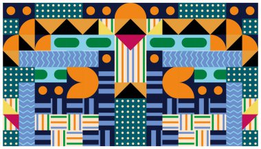 Retro memphis tarzında geometrik elementlerle kusursuz Afrika deseni. Kabile vektör süslemesi. Sembollü etnik halı. Aztek tarzı. Antik iç mekanlar. Modern halılar. Tekstil üzerindeki jeoprint.