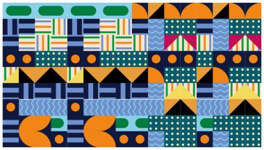 Retro memphis tarzında geometrik elementlerle kusursuz Afrika deseni. Kabile vektör süslemesi. Sembollü etnik halı. Aztek tarzı. Antik iç mekanlar. Modern halılar. Tekstil üzerindeki jeoprint.