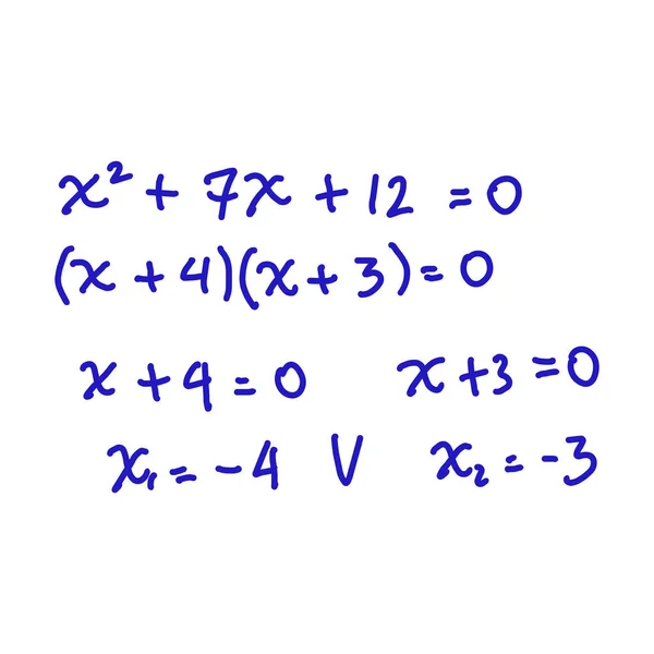 Resolver Ecuaciones Cuadráticas Por Factorización Álgebra Cálculo Superior Fórmulas Matemáticas — Vector de stock