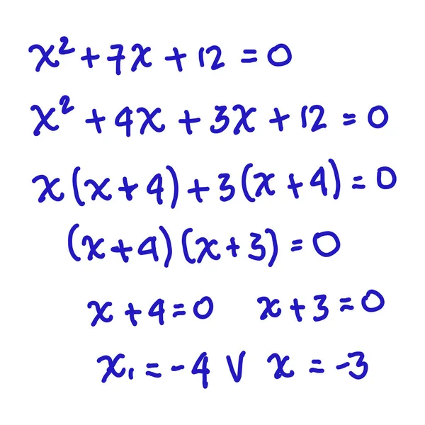 Επίλυση Δευτεροβάθμιων Εξισώσεων Παραγοντοποίηση Άλγεβρα Λυκείου Λογισμού Μαθηματικοί Τύποι Εικονογράφηση — Διανυσματικό Αρχείο