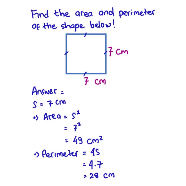 白色背景下的数学公式 数学公式的矢量图解 解决正方形的面积和周界问题 — 图库矢量图片