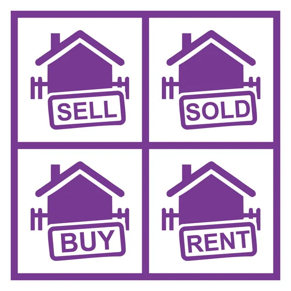 Gayrimenkul satışı temasının simgeleri. Beyaz Arkaplanda İzole Edilmiş Emlak ve Bina Simgeleri