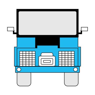 Kamyon araç simgesi görüntü vektör çizimi mavi ve siyah renk. Büyük lastikli bir cip ve yola çıkmak için büyük bir motor. Savaş aracı. Çocuklar için araç çizimi