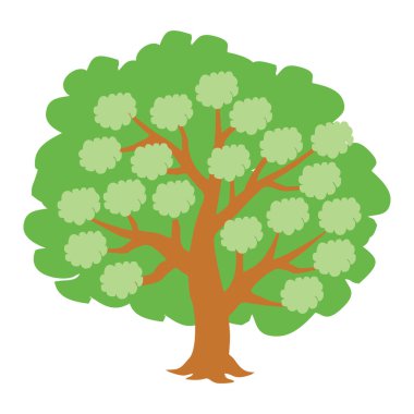 Beyaz arkaplanda ağaç simgesi izole edildi. gür ve yoğun yaprakları olan büyük bir ağaç. Düz stil. Vektör illüstrasyonu.