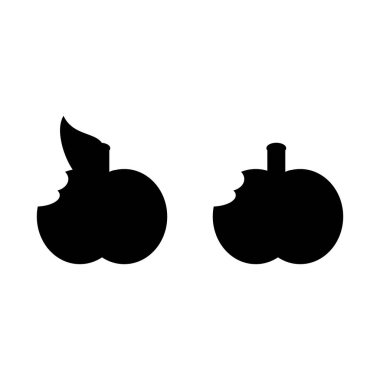 Elma simgesi vektörü ayarlandı. Apple illüstrasyon tabela koleksiyonu. Elma sembolü ya da logo. Yapraklı ve yapraksız ısırılmış elma siluetleri. Elma meyve tasarımı ögesi