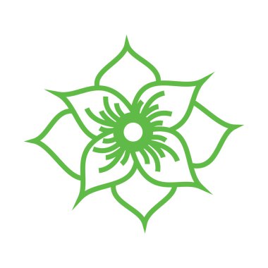 Yeşil çizgide çiçek sembolü. Çiçek ikonu. Çiçek tasarımları, bitki elementleri, özellikle çiçek ve doğal süsler için çiçekler.