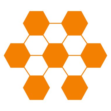 Bal peteği yassı ikonu. Beyaz arka planda turuncu vektör sembolü. İzole edilmiş düz çizim. Doğanın tasarım unsurları, bal arısı kovanı ve sağlık.