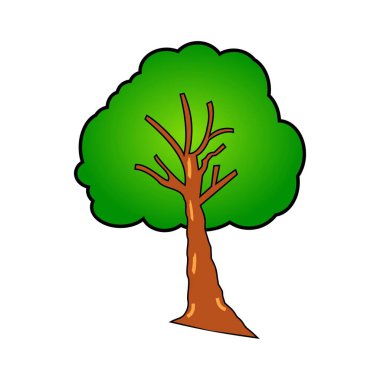 Beyaz arkaplanda ağaç simgesi. Bir ağacın vektör çizimi. Çizgi film ağacı. Gölgeli ağaçların olduğu bahçe manzaralı bir tasarım. Bahçe tasarımı elemanları