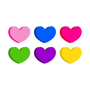Beyaz arka planda renkli kalpler seti. Vektör çizimi. Eps 10. Sevgililer günü kartı, düğün, mutluluk, sağlık ve günlük kullanım için kalp sevgisi simgesi
