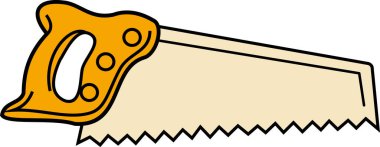 Çizgi film tarzında yapılmış bir el testeresi tasviri. Marangozluk araçlarını tasarlamak için uygun. Bir araç temalı Element eğitim ortamı