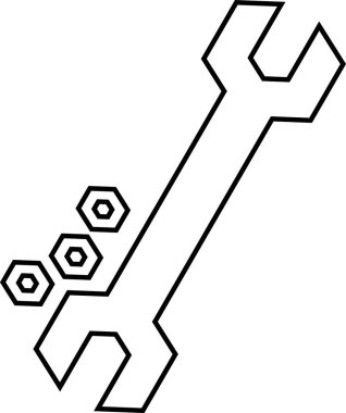 wrench and ribbon icon over white background, Household appliance icon in line style. Suitable for design to introduce carpentry tools. Coloring educational media with a tool theme