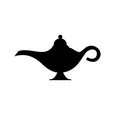 Aladdin sihirli lamba ikonu beyaz arka planda izole edildi. Vektör çizimi. Beyaz arkaplanda sihirli lamba simgesi izole edildi. Sihirli lamba vektör simgesi.
