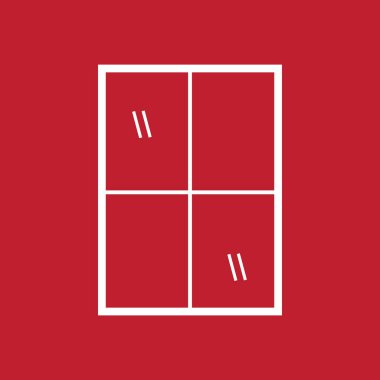 Pencere simgesi. Vektör çizimi. Kırmızı arka planda beyaz. EPS 10. Çeşitli tasarım ihtiyaçları için simge ve sembol tasarımı ögeleri.