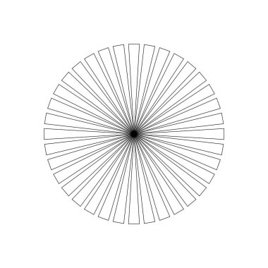 Dairesel dairesel, yayılan çizgiler. Dairesel, konsantre çizgiler. Bölünmüş daire şekli. Sembol tasarımı simge grafik element kaynakları. Soyut temalı vektör illüstrasyonu