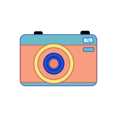 Retro kamera simgesi. Web tasarımı için retro kamera vektör simgesinin düz çizimi. basın ekipmanı tasarım ögesi