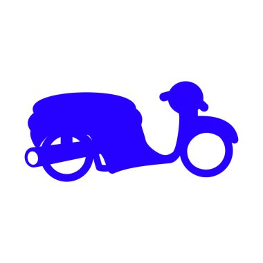 Motosiklet ikonu. Düz tasarım 10 el yazısı mavi motosiklet çizimi simgesi taşıyor. Temel element tasarımı otomotiv ve ulaşım