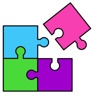 Renkli yapboz parçaları. Yapboz oyunu parçaları izole edilmiş simge çizimi. Çeşitli tasarım amaçları için yapboz parçalarının ikon çizimi. bulmaca tasarımı ögeleri