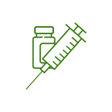 İğne ve tıp illüstrasyonları çizgi şeklinde dizayn edildi. Tıp alanında enjeksiyonun sembolü. İllüstrasyon tasarımı için enjeksiyon ikonu ve ayrıca temel grafik elementlerinin kaynağı