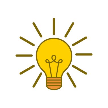 Ampul fikri, izole edilmiş düz ikon tasarımı, ikon ampul aydınlatması. Temel element grafik kaynağı. Etkili düşünce. Yenilikçi fikirli ampul çözeltisi simgesi. Yaratıcı fikir