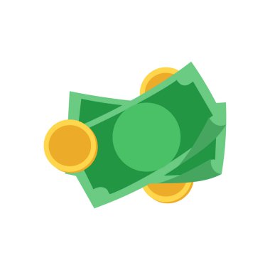 Düz renkli para simgesi. Banknotlar, madeni paralar, nakit. Servet, finans, para ve ekonomiyi beyaz arka planda izole edilmiş bir çizgi şeklinde gösteren grafik tasarım unsurları