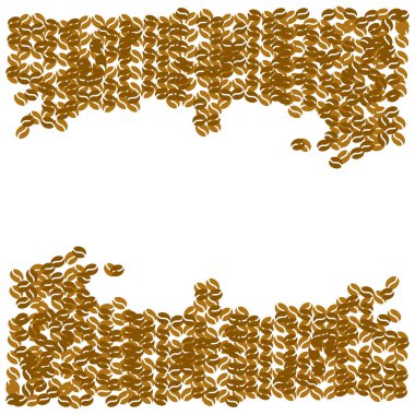 Beyaz arka planda kahve çekirdeği deseni. Kahve yığını arka planında beyaz boş alan var. Kahve temalı illüstrasyon öğeleri tasarla