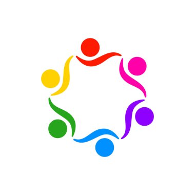 Takım çalışması logosu çizimi. Çember oluşturun. Beraberliğin ve el ele tutuşmanın renkli logosu. Siyah renkli basit logo şablonu