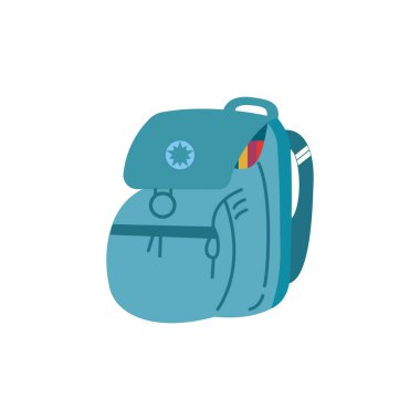 Okul sırt çantası simgesi düz renkli. Beyazların izole edilmiş geçmişiyle ilgili okul illüstrasyonuna dönelim. Eğitimsel tasarım ögesi çizimi