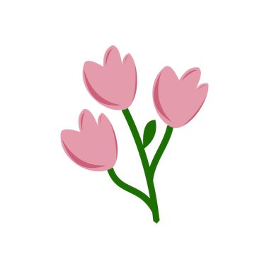 Beyaz arka planda pembe laleler çiçek ikonu. Renkli tasarım. Dalları ve yaprakları olan sevimli bir çiçek. Çiçek tasarımı güzel, sağlıklı ve eğlenceli bir hayatı sembolize eder.