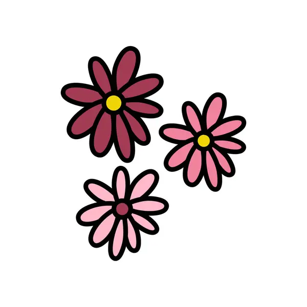 Beyaz arka planda pembe laleler çiçek ikonu. Renkli tasarım. Dalları ve yaprakları olan sevimli bir çiçek. Çiçek tasarımı güzel, sağlıklı ve eğlenceli bir hayatı sembolize eder.