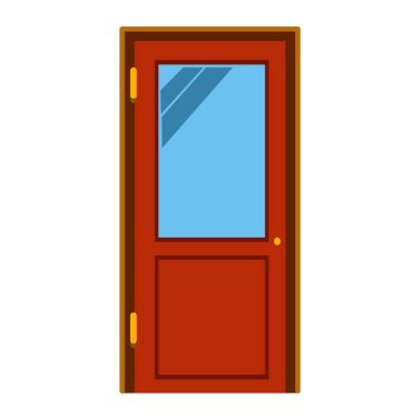 Kapı simgesi. Ev mimarisi ve bina teması. İzole tasarım. Ev kapısının ahşaptan yapılmış tasarım unsurları doğal bir izlenim veriyor.