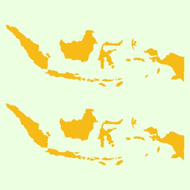 Açık yeşil arka planda Endonezya ülkesinin turuncu haritası. Düz bir harita üzerinde Endonezya ülkesinin coğrafi konumu ve morfolojisi