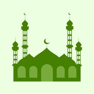Düz stil cami simgesi. Web tasarımı için cami simgesinin düz çizimi. Poster elementleri, afişler, tebrik kartları gibi dini tasarım amaçları için uygun