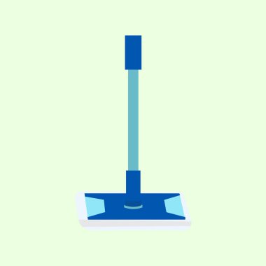 Temizlik bezi. Açık yeşil arka planda modern mavi bir paspas tasviri. Temizlik temaları, ev aletleri, temizlik faaliyetleri, temiz ev eğitimi tasarımı için elverişli