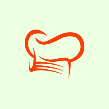 Açık yeşil arka planda basit bir çizgisi olan kırmızı şef şapkası tasviri, restoran logoları, yemek servisi, aşçı ya da yiyecek markası kimliği için uygun. Aşçılık sembolü.