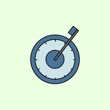 Yuvarlak saatin minimalist düz çizimi, yumuşak yeşil arka plandaki zamanı ve hassasiyeti simgeliyor..