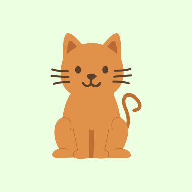 Şirin, kahverengi bir kedinin tasarım tarzında, sevimli bir ifadeyle oturuşu..