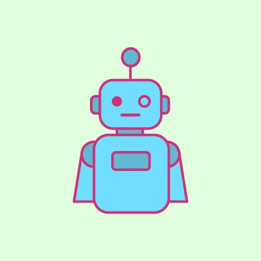 A simple blue robot illustration with bold lines, featuring a futuristic design suitable for technology, artificial intelligence, and automation themes.