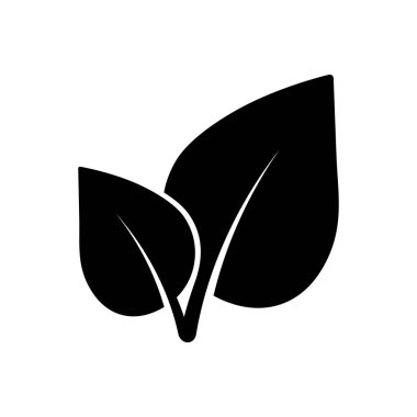 Çift yapraklı siluet logo simgesi. Beyaz arka planda izole edilmiş siyah çizgi sanat sembolleri. Etiketler, çıkartmalar, afişler, gıda ve sağlık sektörü afişleri için tasarım öğeleri. Vektör illüstrasyonu.