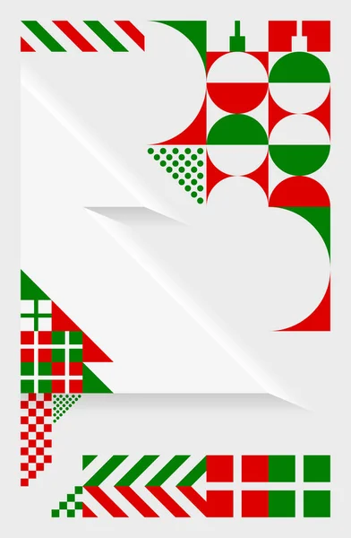Manifesto Dell Albero Natale Stile Bauhaus Modello Geometrico Astratto Verde — Vettoriale Stock
