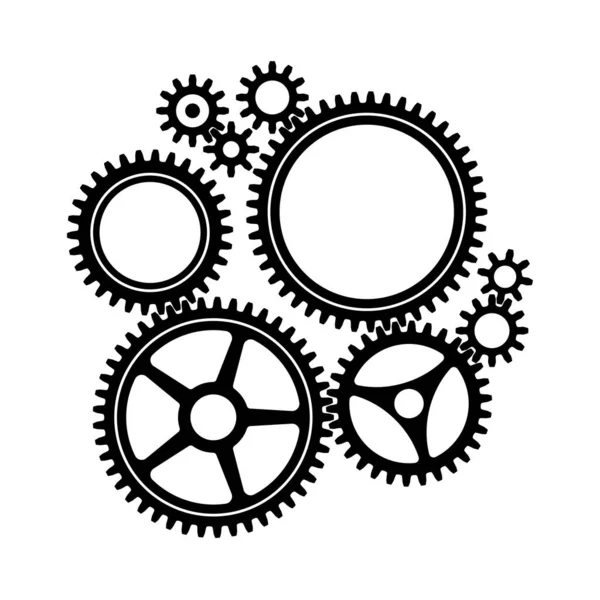Mechanical Cogwheel Group Small Large Sprockets Black Silhouette Gear Icon — Stock Vector